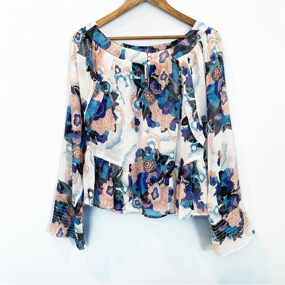Tramp Floral Sheer Colorful Swing Blouse Size Large EUC - Picture 1 of 16